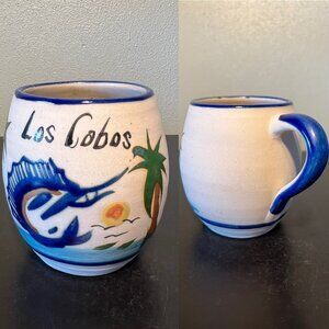 Los Cabos Mexico Handcrafted Pottery Hand Painted Glaze Clay Mug  ~ Blue Marlin